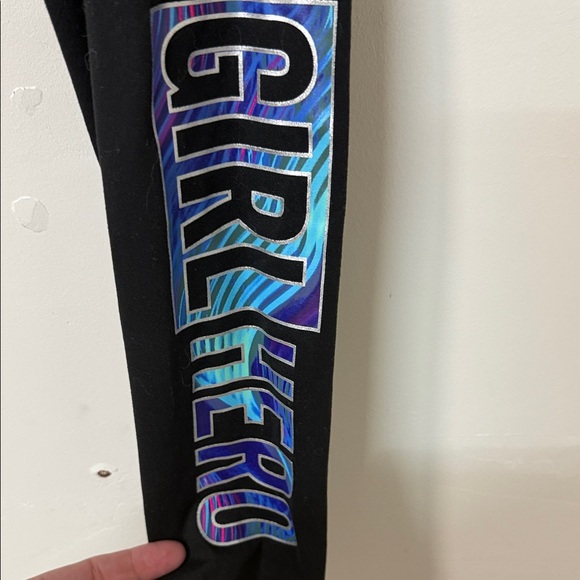 Champion Kids Black Leggings with Blue and Purple Logo - Picture 2 of 3